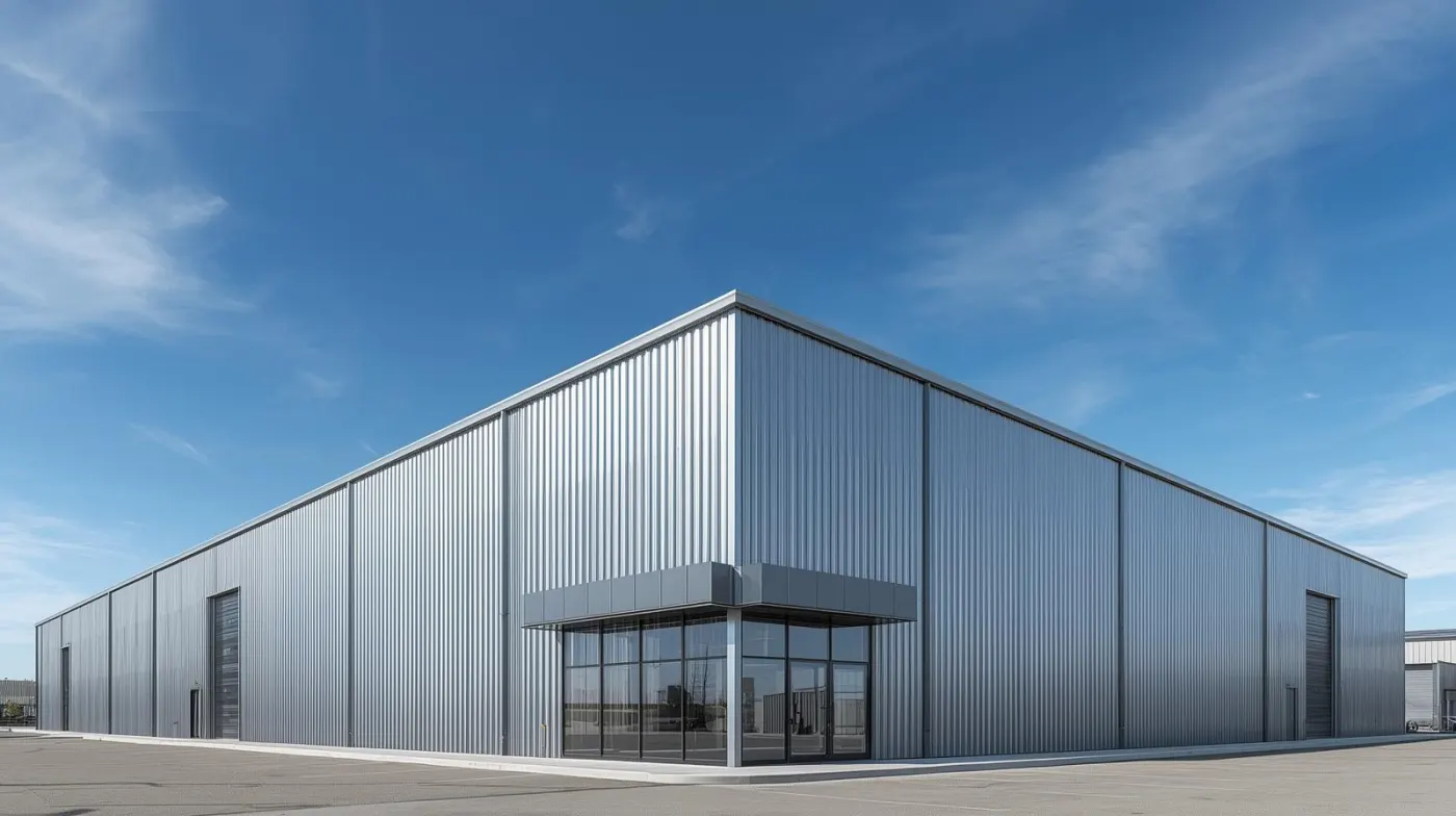 Bare and primed steel building
